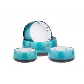 Hundeskl i melamin turkis med poter 1 L